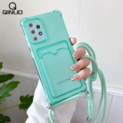 Lanyard Necklace Wallet Card Holder Phone Case For Samsung S21 S20 FE S10 Plus Note 20 Ultra 10 A82 A52 A72 A42 A32 A22 Cover