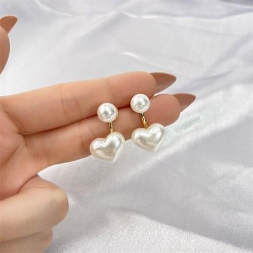 EN 2021 New Fashion Contracted Heart Pearl Fine Earrings Joker Sweet Elegant Temperament Women Drop Earrings