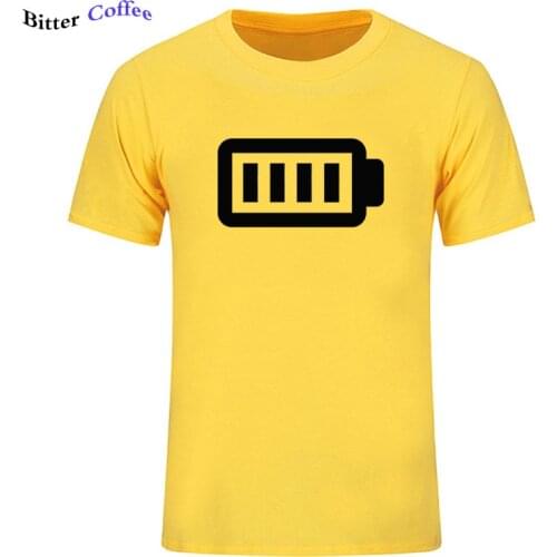 Hot Sale Mens T-Shirt Funny FULL BATTERY Short Sleeved Sleeve Tops T shirt Top Cotton Material Hip-Hop Tee European Size