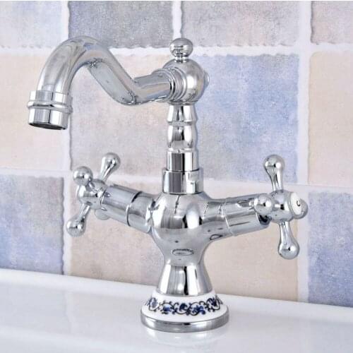 Polished Chrome Bathroom Sink Faucet 360 Degree Swivel Spout Double Cross Handle Bath kitchen Mixer Taps Nsf668