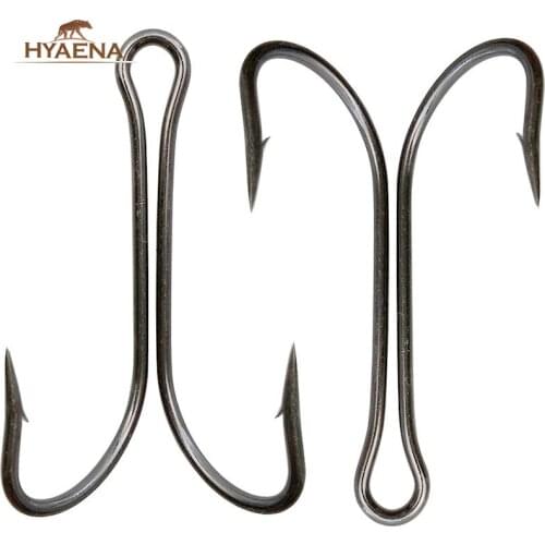 Hyaena 100pcs/lot 1 2 4 6 8 1/0 2/0 3/0 4/0 High Carbon Double Fishing Hooks Small Fly Tying Double Fishing Hook For Jig