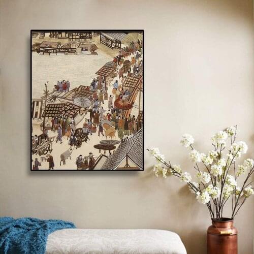 Chinese Wind and Qingming River Map Canvas Painting Wall Art Nordic Posters and Prints Wall Pictures for Living Room Decoration