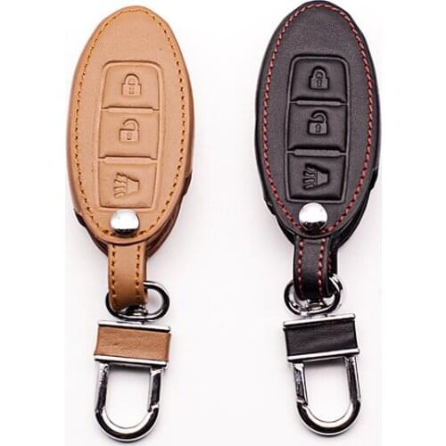 Genuine Car Key Chain Leather Car Remote Control Key Cover Case for Nissan Tida Livida X-Trail Qashqai Teana March car key cover