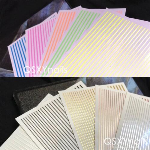 WHOLESALE 50pcs Metal Fluorescent Stripes 3D Nail Art Sticker Adhesive Sticker Flexible Line Decals for Nail Art Decoration