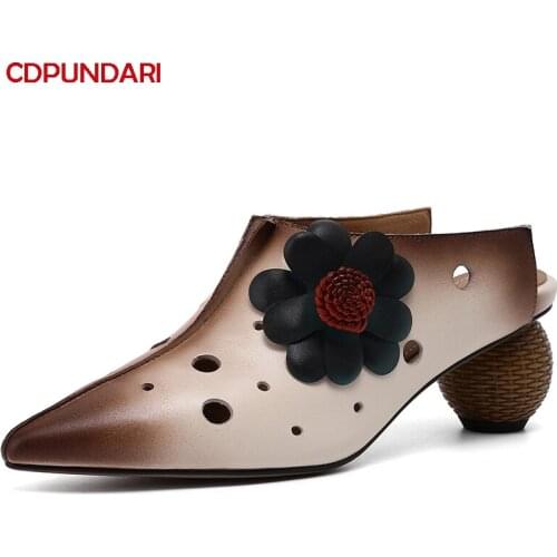 Fashion Hollow out Flower Genuine Leather High Heels Sandals Women Summer Party Shoes Ladies sandales femme 2021 Sandalias Mujer