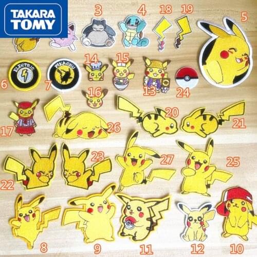 TAKARA TOMY Pokemon Pikachu New Clothes Decoration Applique Embroidery Cartoon Anime Clothes Sticker Lightning Badge DIY