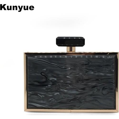 New Wallets Pearly Black Metal Frame Acrylic Evening Bags Women Solid Perfume-Bottle Shape Clutch Purse Lady Party Prom Handbags