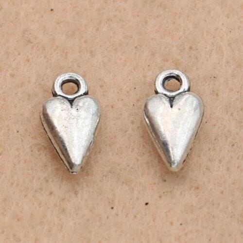 KJjewel Antique Silver Plated Heart Charms Pendant Bracelets Necklace Jewelry Making Accessories DIY 14x7mm