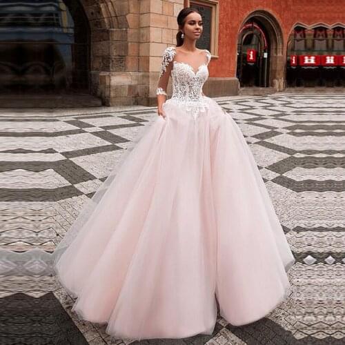 Amazing Scoop Neck Quarter Sleeves A-Line Wedding Dresses Bridal Gowns Modest African Long Robe De Mariage