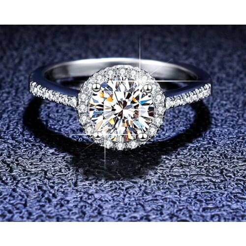 Silver 1-2 Carat Excellent Cut Diamond Test Passed D Color Hihg Clarity Round White Moissanite Ring Silver 925 Platinum Jewelry