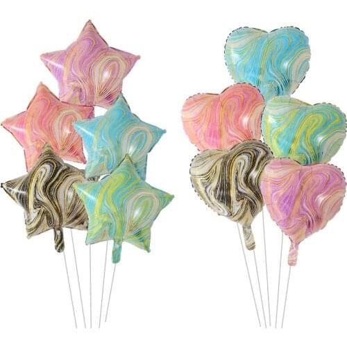 5/10pcs star heart 18inch Marble Foil Ballons Happy Birthday Agate Balloon Toy Baby Shower Decor BallWedding Supplies Air Globos
