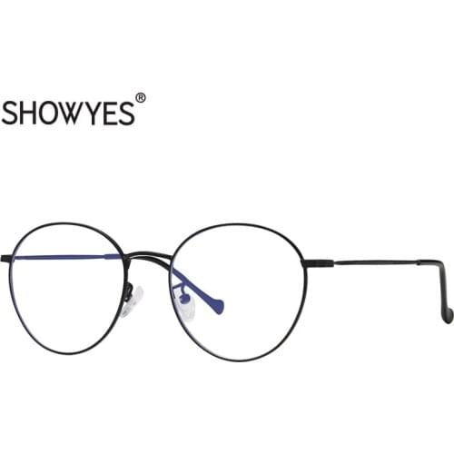 SHOWYES Anti Blu Ray Eye Glasses Women Round Metal Blue Blocking Glasses Men UV Protect Computer Eyewear Gaming Spectacles 022
