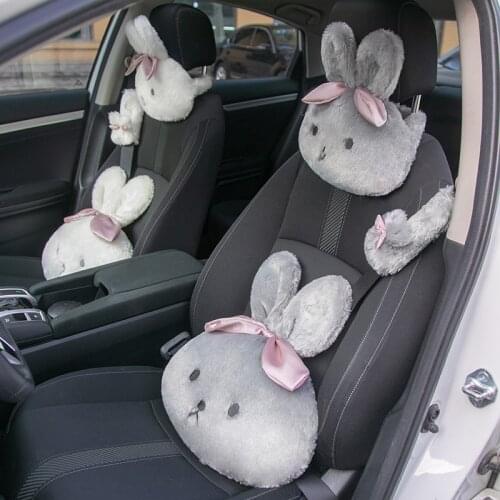 Cute Rabbit Car Headrest Neck Pillows Cushion Auto Womens Seatbelt Protect Lumbar Head Rest Seat for Car Waist Supplies Goods