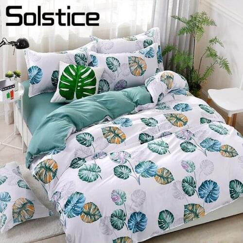 Solstice Home Textile Single Double Bedding Set Leaf Cyan Duvet Cover Pillow Case Sheet Girl Teen Boy Kids Bed Linens Bedclothes