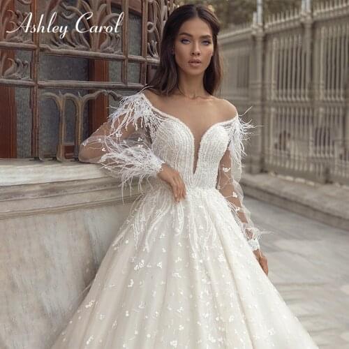 Ashley Carol A-Line Wedding Dress 2020 Glamorous Backless Puff Sleeve Bride Sweetheart Beading Embroidery Princess Bridal Gowns