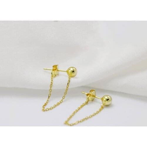 WTLTC Minimalist 925 Sterling Sliver Ear Cuff Earrings Mini Ball Chains Front Back Earrings Gold Thin Wrap Earrings Steampunk