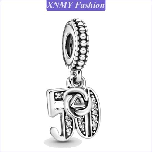 XNMY High Quality Silver Color 50th Celebration Dangle Diy Bead Fits European Pandora Charm Bracelets Jewelry Accessories Gift