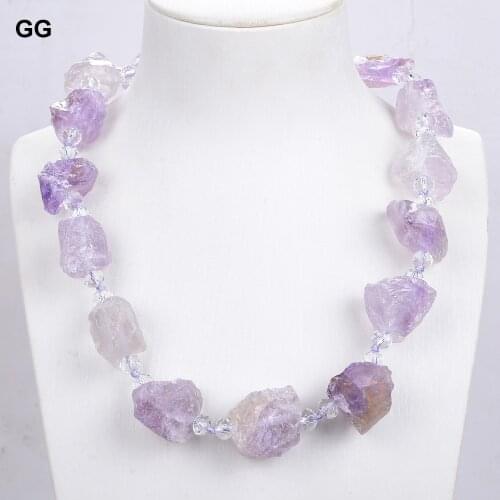 GuaiGuai Jewelry 21" Natural Purple Amethyst Stone Rough Crystal Necklace For Women