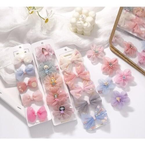 5PCS/Set New Cute Colorful Bow Hair Clips For Girls Sweet Headband Hair Ornament Barrettes Hairpin Kids Fashion Hair Accessories