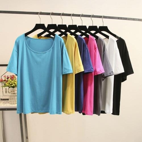 175Kg Plus Size Womens Bust 160cm Big Round Neck Solid Modal T-shirt Short Sleeve Casual Female Tops L-6XL
