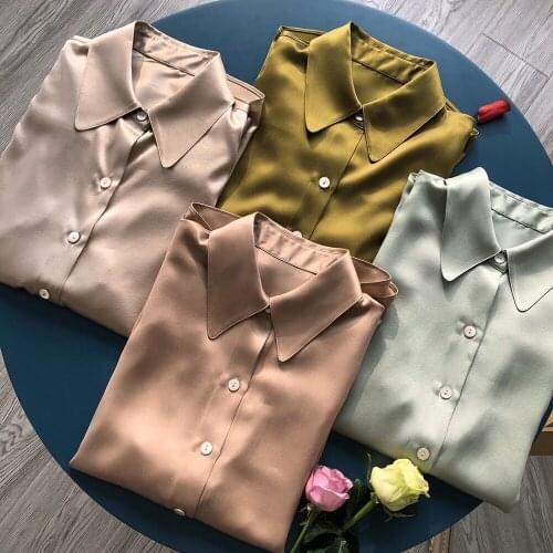 Women Summer 2021 Newest 100% Silk Long Sleeve Blouse Shirt Top