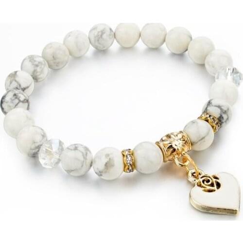 Heart Charm Bracelets Bangles White Natural Stone Bracelet For Women Boho Jewelry Gift Pulseiras Bijoux B234