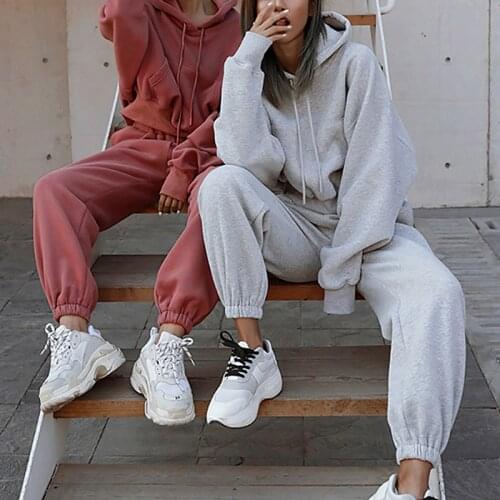 Two Pieces Tracksuit Women Set Female Hooded Suit Solid Sweatshirt Loose Trousers Outfits Set Autumn Fashion Casual Sportswear