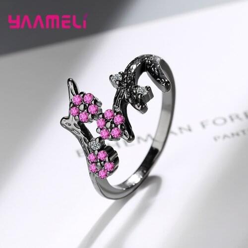 925 Sterling Silver Cute Flower Crystal Proposal Rings For Women Girls Adjustable Size Fashion Jewelry Valentines Day Gift