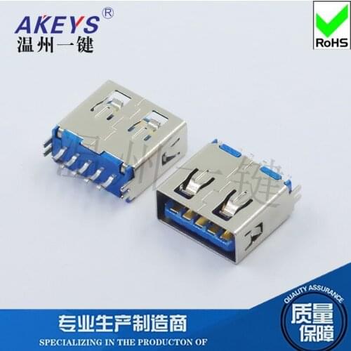 10 Pcs USB3.0A female socket DIP iron shell plywood straight edge welding wire blue plastic USB super high speed connector