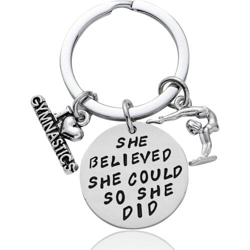 36PCs She Believed She Could So She Did Keychains I Love Gymnastics Letter Gymnast Women Girls Sports Fan Family Friends Jewelry