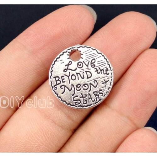 40pcs-Antique Silver Round Love Beyond The Moon Stars Charms Pendant 20mm