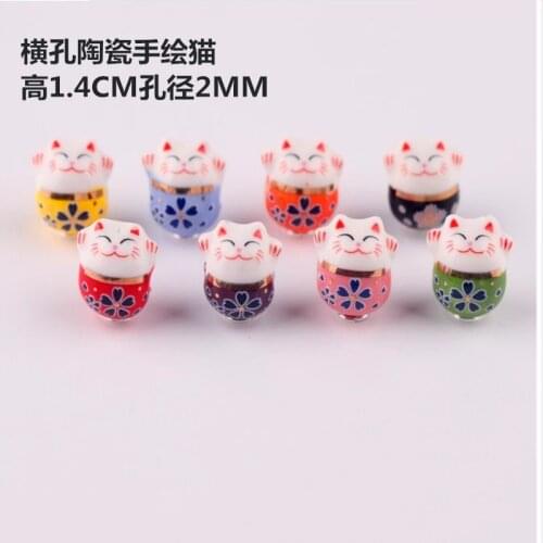 5pcs/set 1.4cm cross hole porcelain Fortune Neko Cate bracelet Beads DIY Material