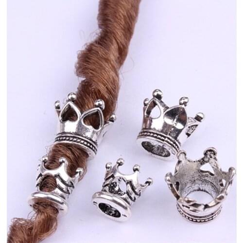 10Pcs/Lot Silver Metal Beads Set Dreadlock Beads Dread Beads Big Small Crown Braid Cuffs Clip Beads Unadjustable Hair Rings