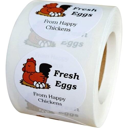 500 Pcs Farm Fresh Eggs Stickers From Happy Chickens Label 1.5 Inch Farm Chicken Eggs Stickers Carton Market Package
