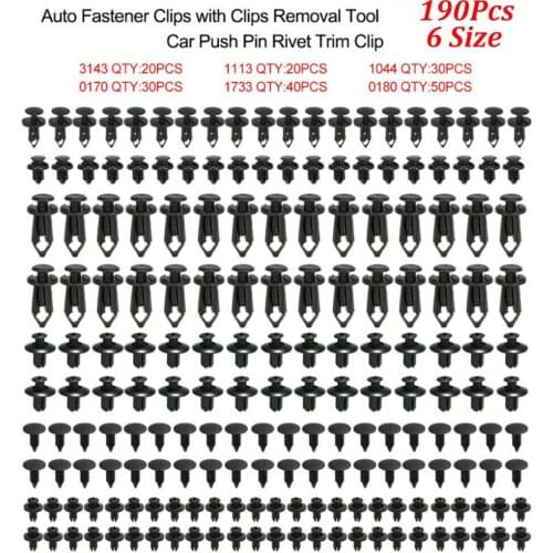 6 Size 190Pcs Auto Fastener Clips Vehicle Retainer Rivet Door Panel Fender Liner Bumper Fender Trim Plastic Mixed Car Clips