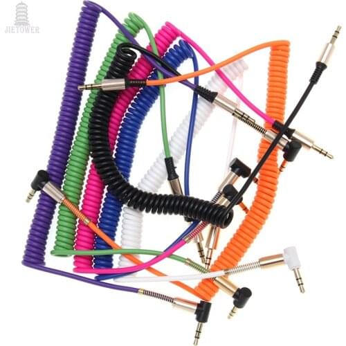 500pcs 3.5mm audio Aux Cable Jack 3.5 to Jack Gold Plated 90 Degree Angle spring Audio Cable 3.5mm male to male for iphone car