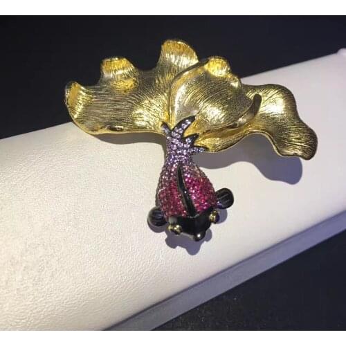 925 sterling silver with cubic zircon goldfish brooch fine women girl jewelry free shipping