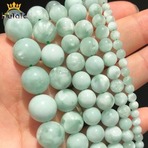 4-12mm Natural Green Angelite Beads Smooth Round Loose Stone Beads For Jewelry DIY Making Bracelet Charms Accessories 15''Inches