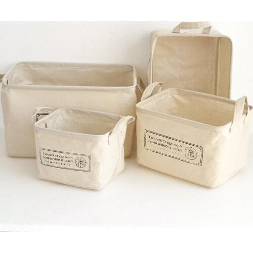 Household Goods Home Storage Cotton and Linen Fabric Storage Basket Desktop Storage Box in French