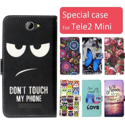 Fashion cartoon printed flip wallet leather case for Tele2 Mini with Card Slot phone bag book case,free gift