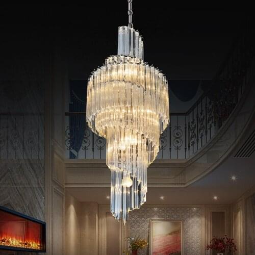 Villa chandelier duplex building crystal light post-modern luxury stairs long chandelier hollow leap shop atmospheric lamps