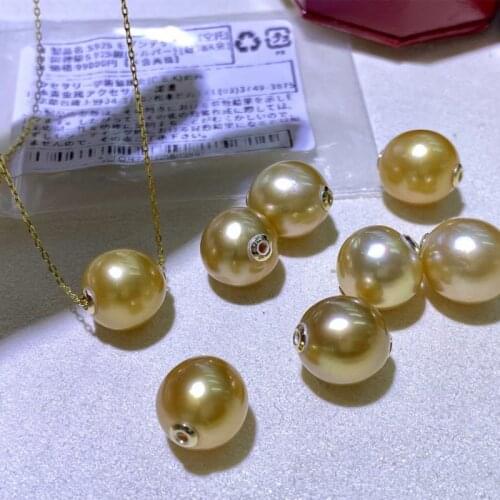 HENGSHENG Pearl Pendant 925 Sterling Silver Fine Jewelry, 11-12mm Round South Sea Golden Pearls Pendants Necklaces for Women