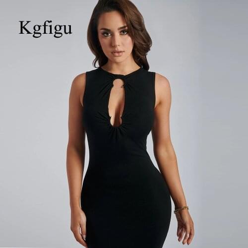 KGFIGU Good Quality Dresses For Women 2021 Summer New Arrival Ladies Round Neck Hollow Fashion Sexy Dress Elegant Party Skrit