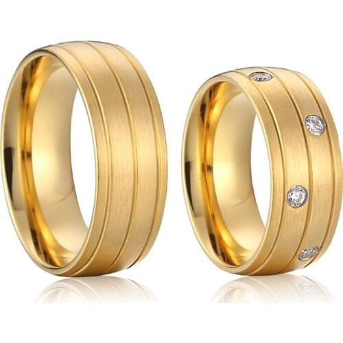 Classic Marriage Alliances couple wedding Rings for men and women large 8mm stainless steel jewelry Gold color