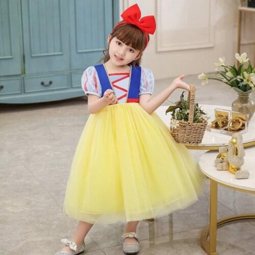 Disney Classic Snow White Child Cartoon Anime Puffy Dress Girl Bay Summer Elegant Birthday Gift Halloween Cosplay Costume