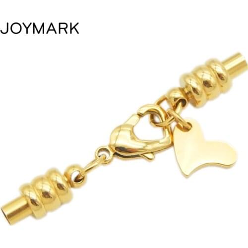 3.0mm 4.0mm Hole Stainless Steel Round Cord End Caps Heart Lobster Clasps With Heart Charms Jewelry Findings BXGC-039