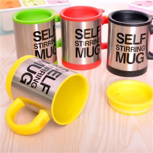 Stainless steel double insulated self stirring mug automatic coffee mixing cup 400ml travel stir mugs