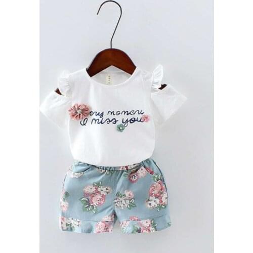 Summer girls clothes 2021 infant girls flying sleeve flower suit fashion princess suit short sleeve shorts 2PCS1-4 years old