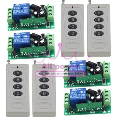 Hot Selling 12V 1CH Small Channel Wireless Remote Control Radio Switch 315mhz 4Transmitter 4Receiver 105m High Sensitivity DC