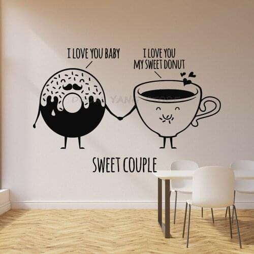 Lovely Vinyl Wall Decal Donut Cup Sweet Couple Confectionery Shop Food Dessert Shop Interior Decor Window Glass Stickers 1464